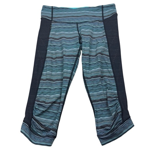 Lululemon Leggings Women's Size 6 Blue Striped Cropped Activewear - Picture 1 of 7